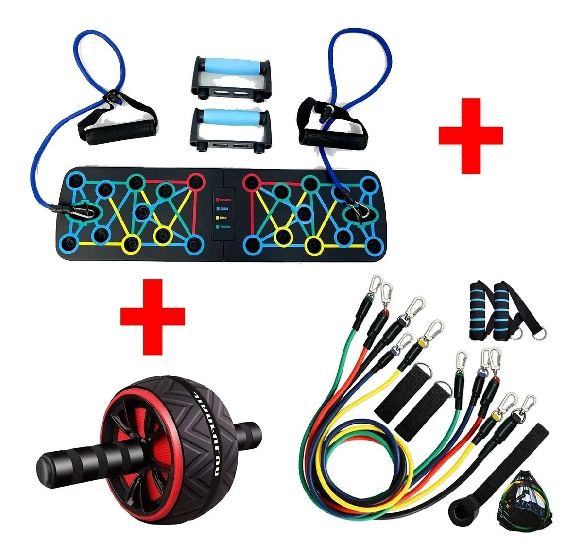 Combo Push Up + Rueda Abdominales + Kit Bandas Tubulares 💥💪