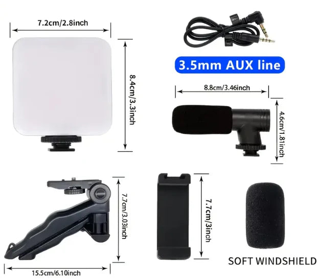 📱🎬 Kit Creador de Contenido: Estabilizador para Celular + Luz LED + Micrófono