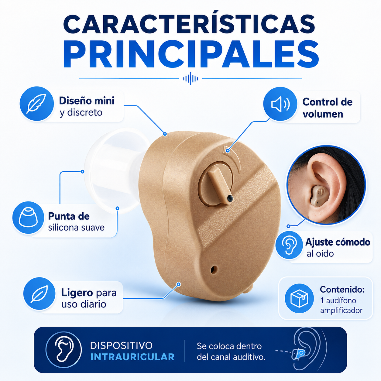 Audífono Amplificador Auditivo Intraauricular – Sonido Más Claro y Cómodo en Minutos