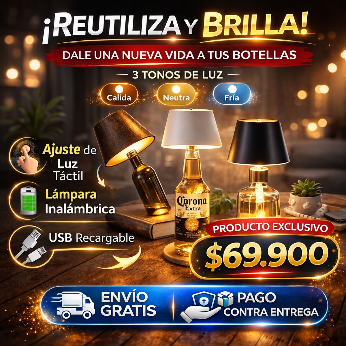 Lampara De Botella De Vino Recargable