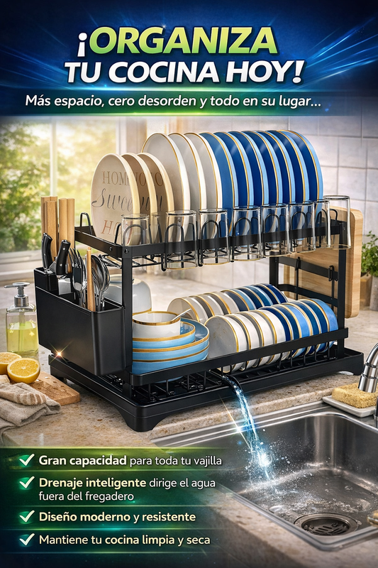 Estante de platos 2 niveles 🏡👌¡Despídete del desorden en tu cocina!
