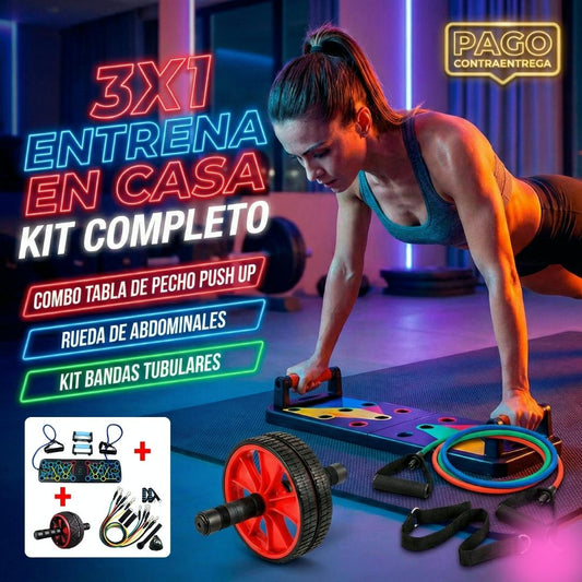 Combo Push Up + Rueda Abdominales + Kit Bandas Tubulares 💥💪