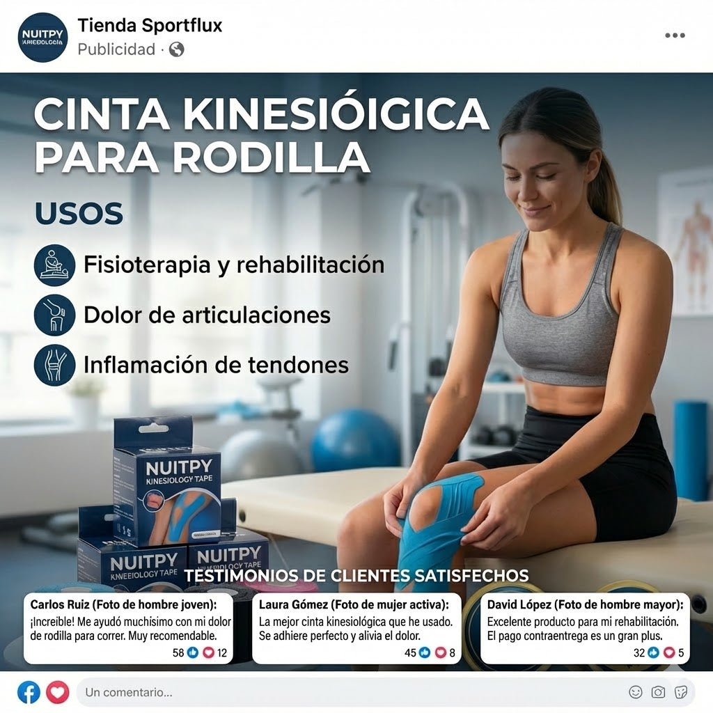 🦵 Cinta Kinesiológica Precortada para Rodilla - 10 UNIDADES