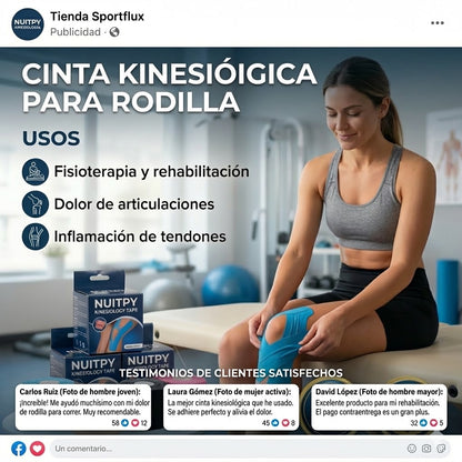 🦵 Cinta Kinesiológica Precortada para Rodilla - 10 UNIDADES